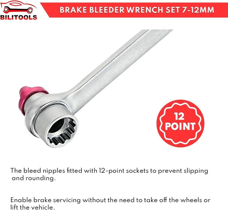 BILITOOLS Brake Bleeder Wrench Set, 7 8 9 10 11 12 MM Brake Bleeding Wrench Set with Non-Return Check Valve - Image 4
